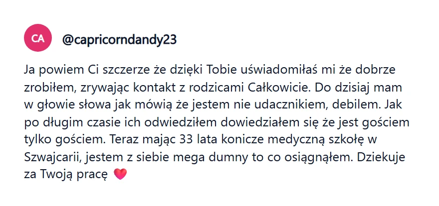 Komentarz: dzięki Tobie wiem że dobrze zrobiłem, dziękuję za pracę